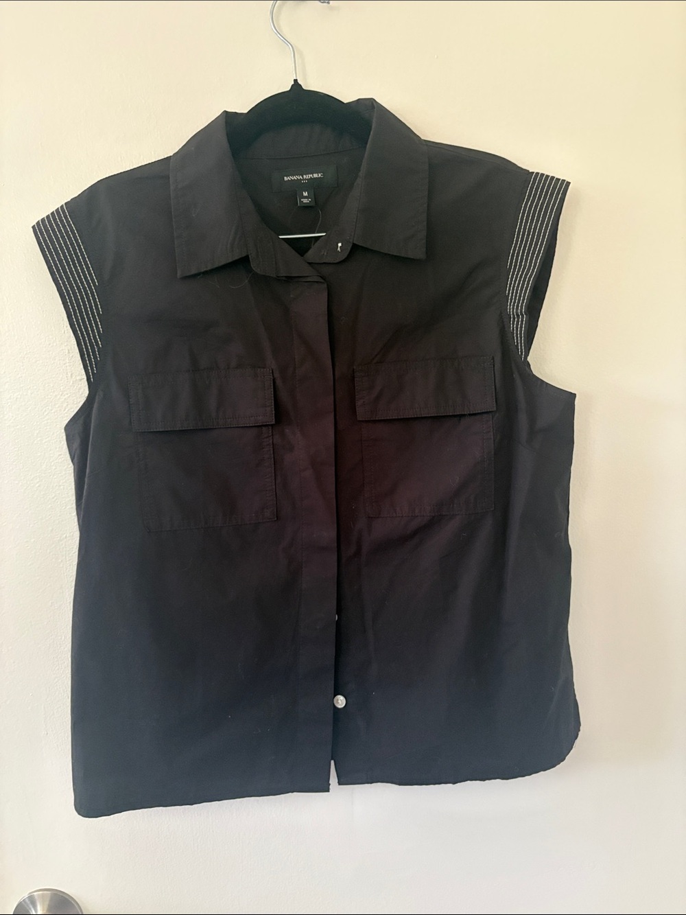 Banana Republic Navy Short-Sleeve Button-Front Utility Shirt